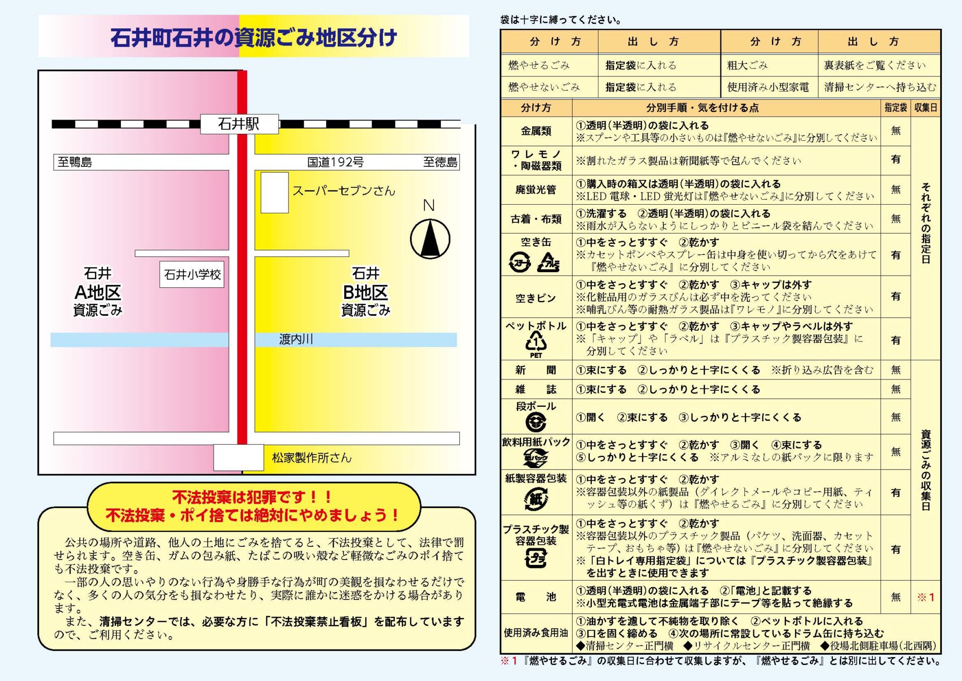 石井町石井の資源ごみ地区分け